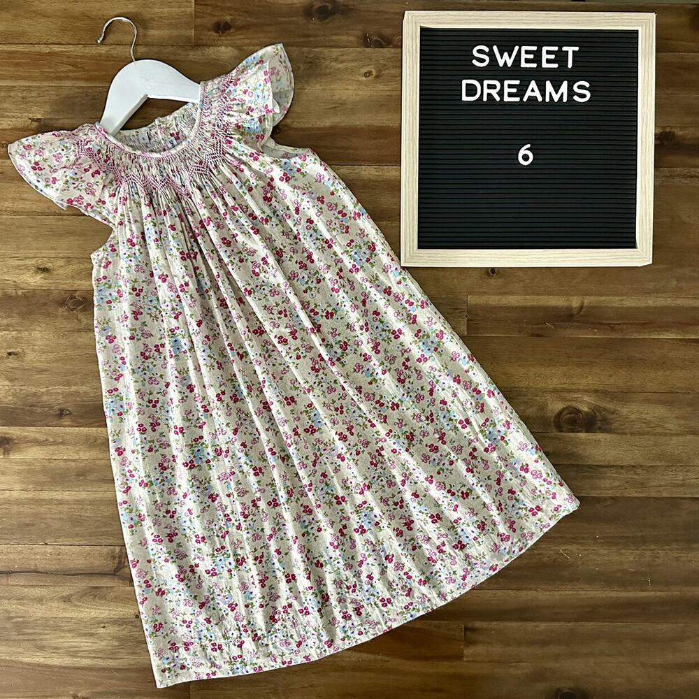 Sweet Dream Cream Pink Smocked Floral Dress 6